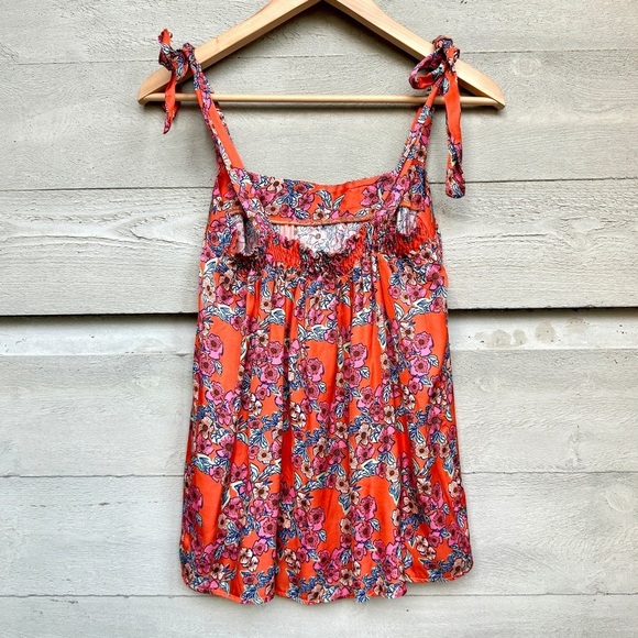FRNCH Vera Top Gigliola Print Orange Floral Tie Italian Made Feminine Romantic S - Picture 11 of 14